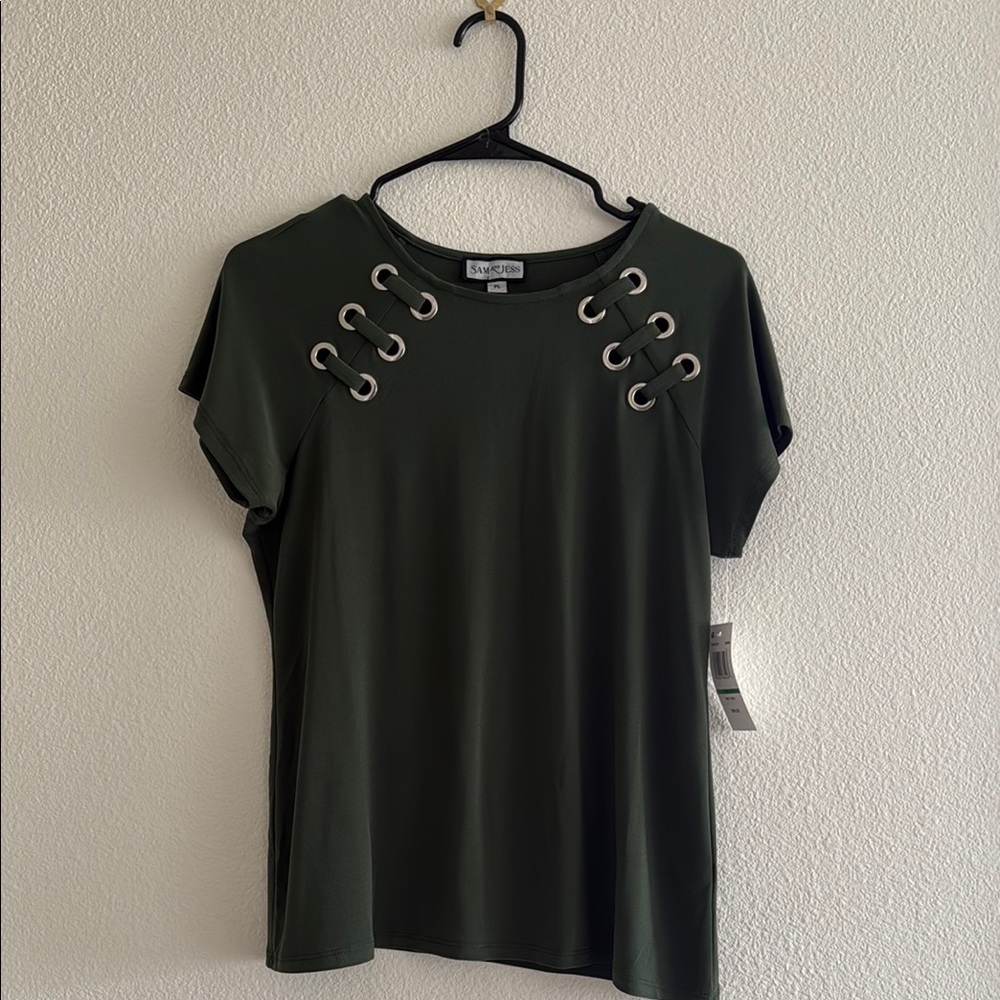 Stylish Green Top with Eyelet Detail